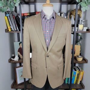 Brooks Brothers Men's‎ Sport Coat Blazer Two Button Solid Beige Twill Wool 40R